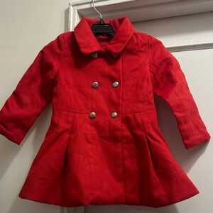 Toddler Stylish Kids Double-Breasted Pea Coat in Vibrant Red - Preloved